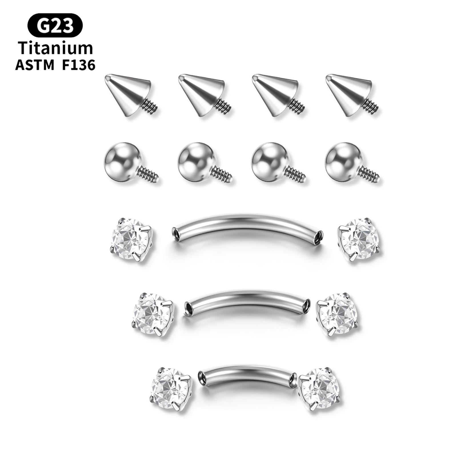Body Jewelry Vertical Labret - 17 Parça/Set Titanyum İçten Dişli Kavisli