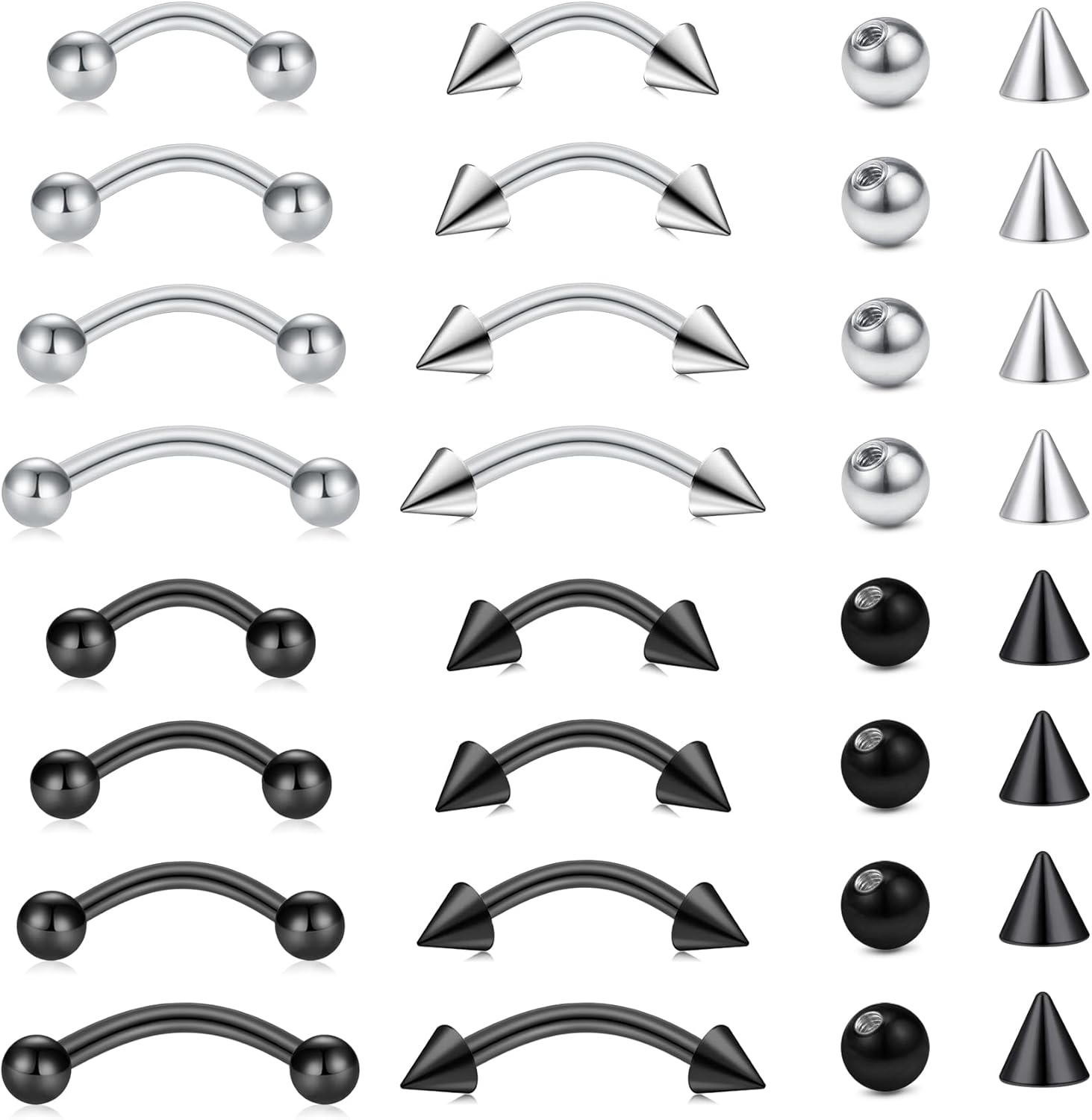 Body Jewelry Vertical Labret - 32 adet/set Cerrahi Çelik Kavisli Barbell