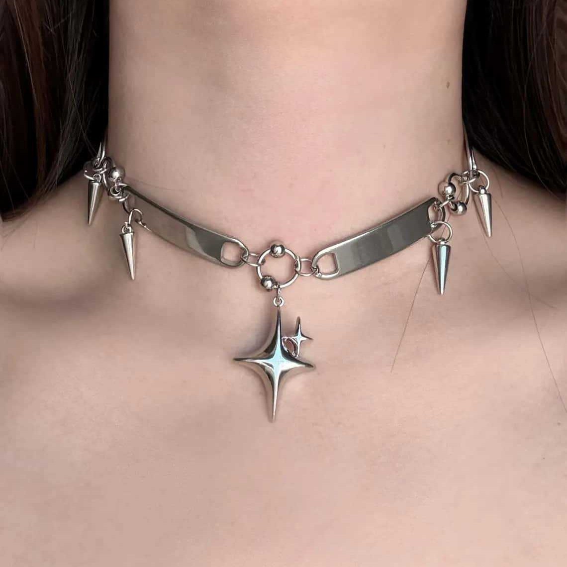Body Jewelry Y2K - Punk Yıldızı Perçinli Gerdanlık,Rock Takıları,Y2k Aksesuarı,Hippi,Goth,Design