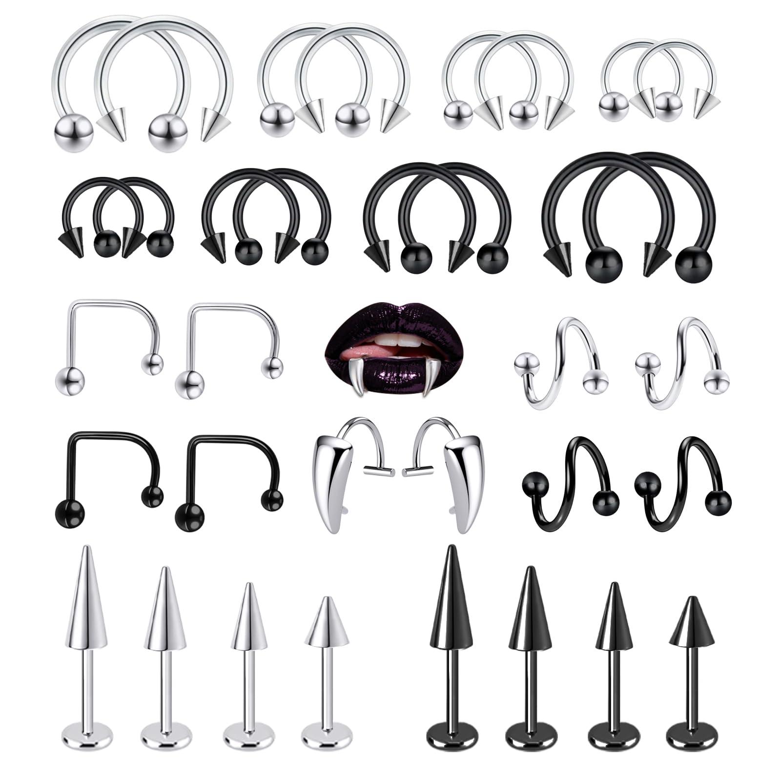 Body Jewelry Vertical Labret - 34 adet/takım 16G Yılan Isırığı Piercing