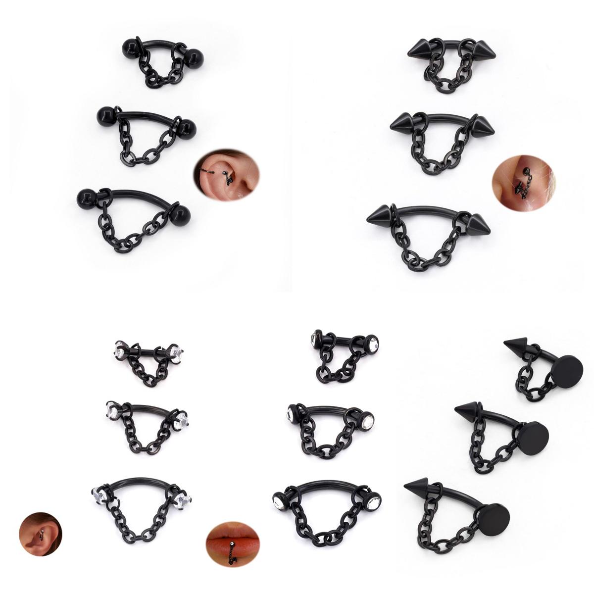Body Jewelry Vertical Labret - 3 adet Paslanmaz Çelik 16G Zincir