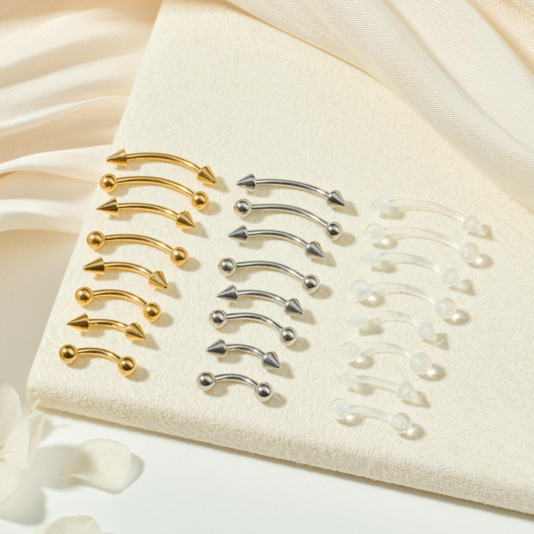 Body Jewelry Vertical Labret - 24 adet 16G Paslanmaz Çelik Kavisli