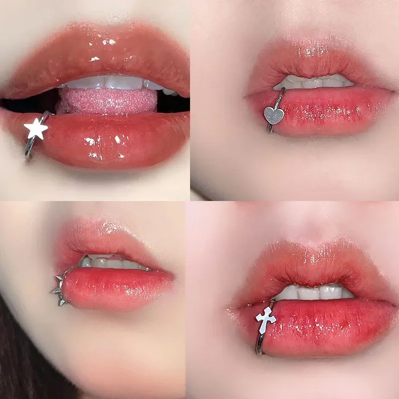 Body Jewelry Vertical Labret - Paslanmaz Çelik Dudak Yüzük Menteşeli Yıldız