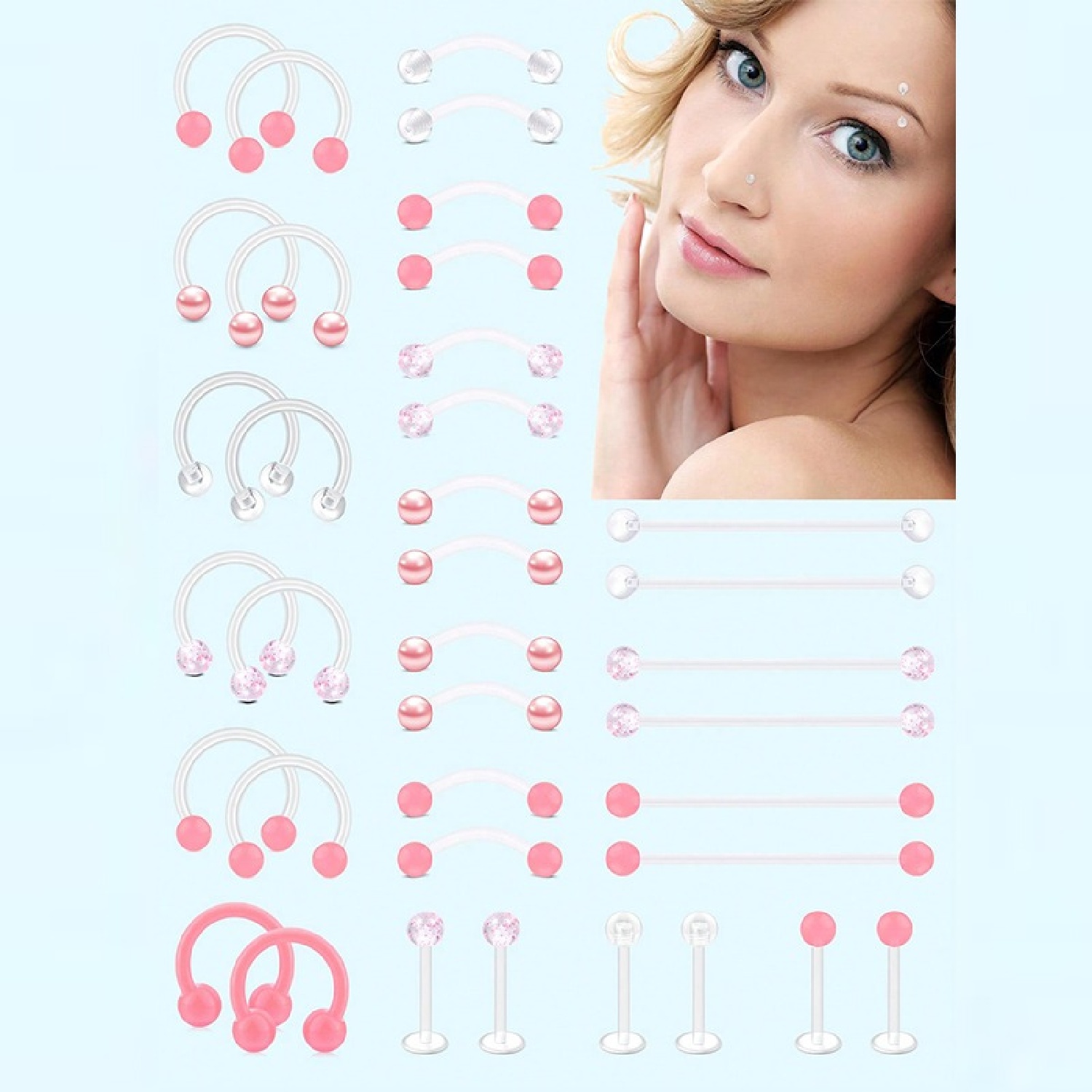 12 adet Şeffaf Pembe Endüstriy - Body Jewelry Vertical Labret incelemesi ve fiyatı