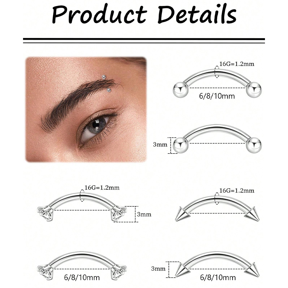 6 adet 16G Paslanmaz Çelik Küç - Body Jewelry Vertical Labret incelemesi ve fiyatı
