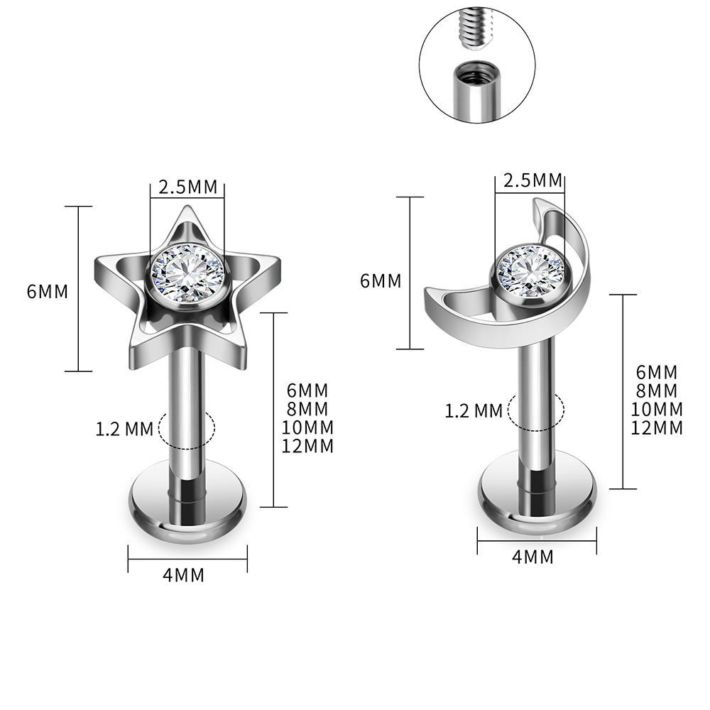 G23 Titanyum Yıldız Ay Labret  - Body Jewelry Vertical Labret incelemesi ve fiyatı